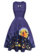 Deep Purple 1950s Halloween V-Neck Swing Dress