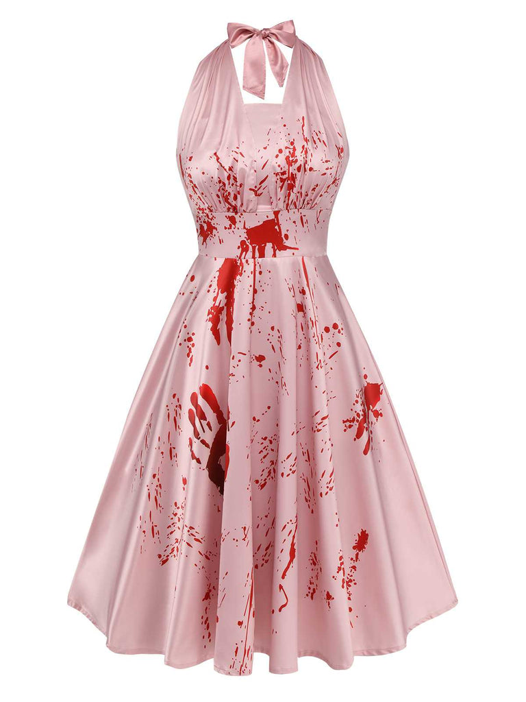 Pink 1950s Halloween Bloodstain Halter Dress