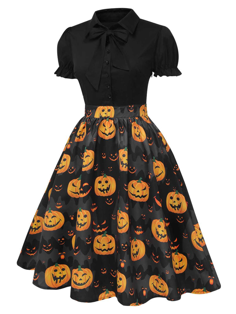 1950s Halloween Pumpkin Bow Tie Dress