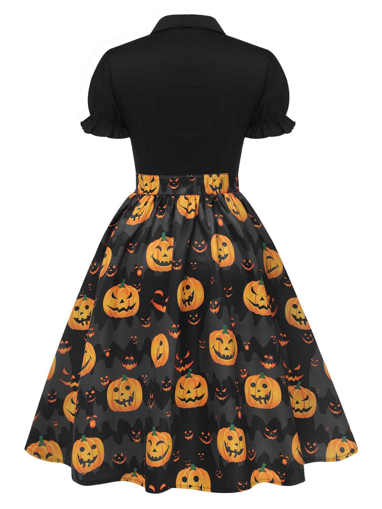 1950s Halloween Pumpkin Bow Tie Dress