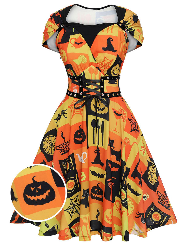 1950s Halloween Lace-Up Peter Pan Collar Dress