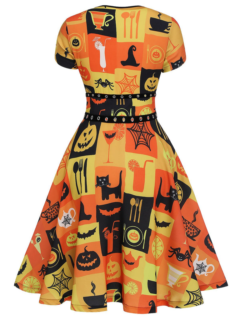 1950s Halloween Lace-Up Peter Pan Collar Dress