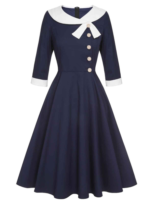 Vintage Sailor Bottom Demi Swing Dress Navy Blue,L