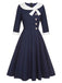 Dark Blue 1950s Lapel Patchwork Dress