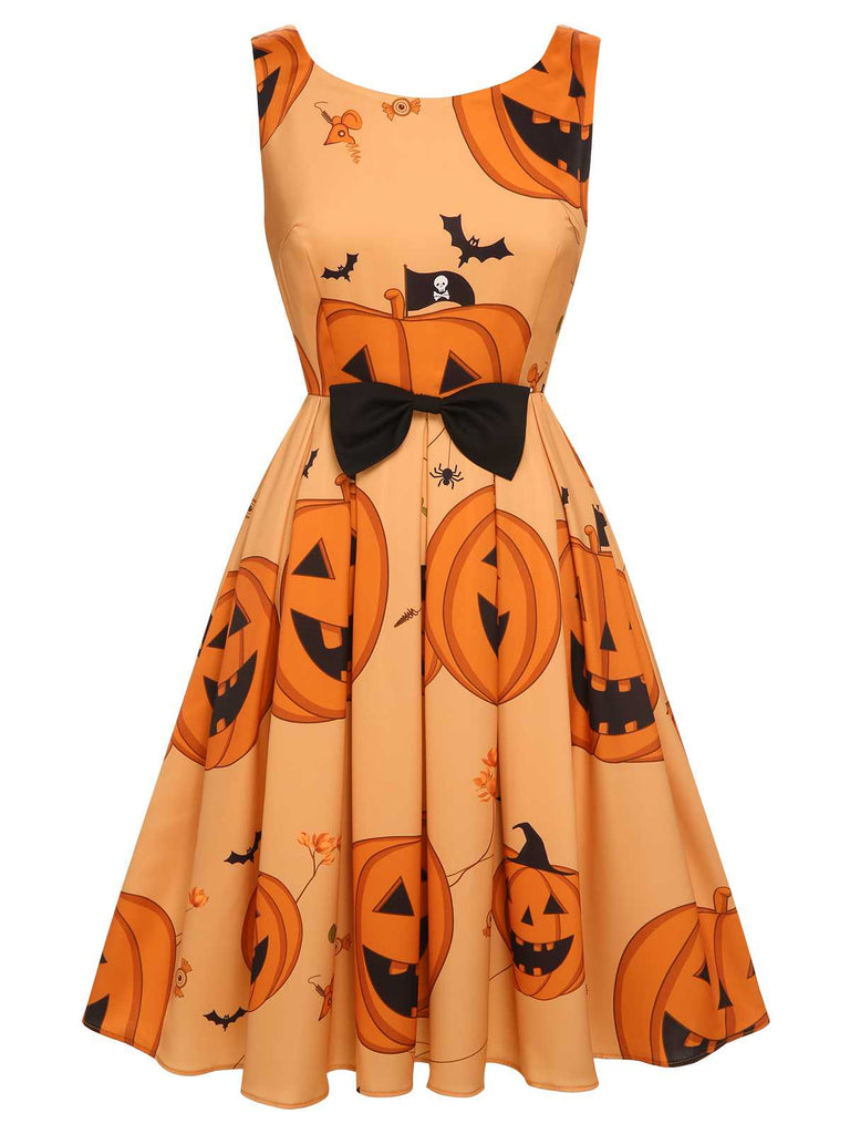 Orange 1950s Halloween Sleeveless Beading Dress