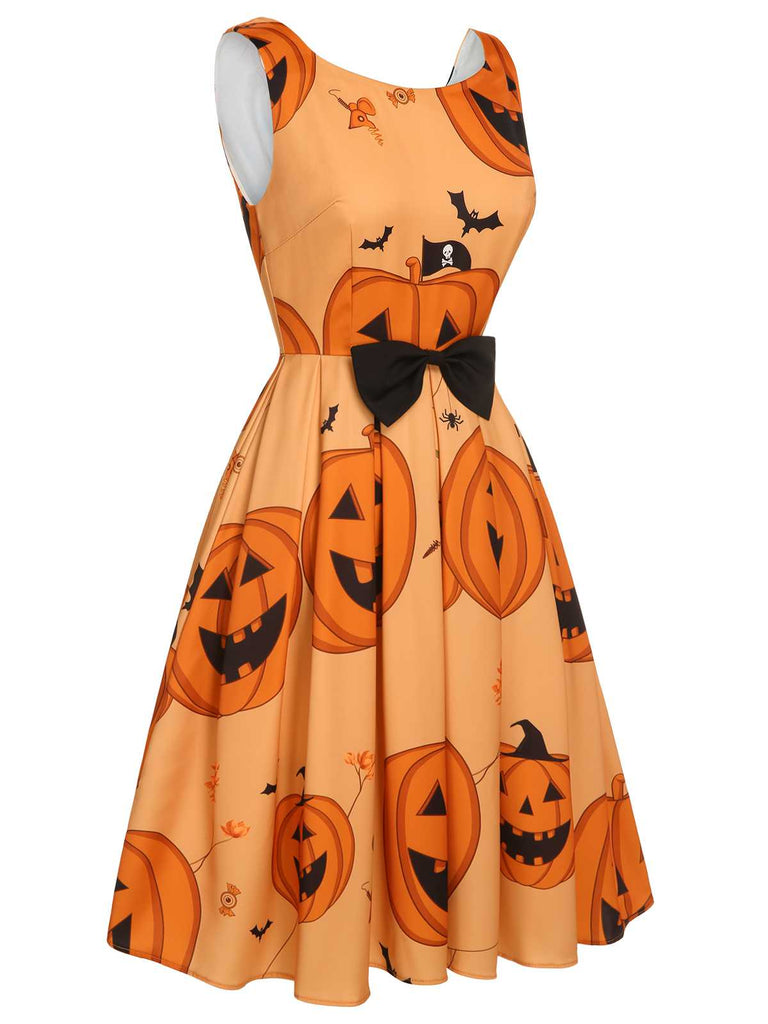 Orange 1950s Halloween Sleeveless Beading Dress