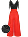 Black & Red 1930s Polka Dot Patchwork Jumpsuit