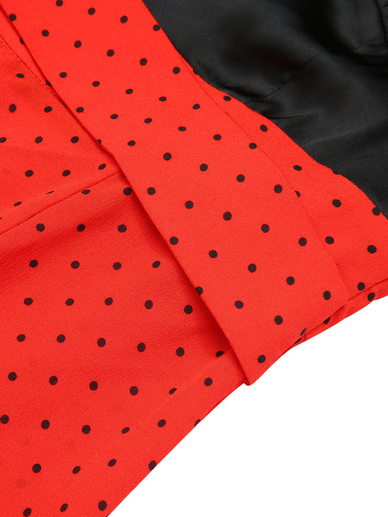 Black & Red 1930s Polka Dot Patchwork Jumpsuit