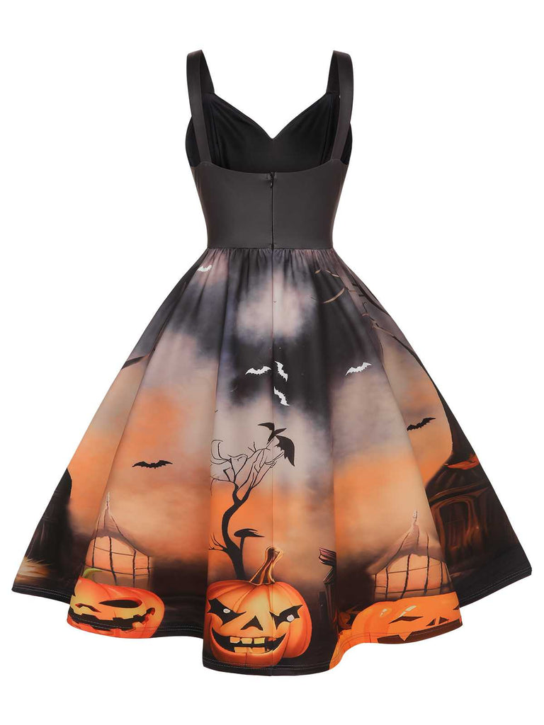 Black 1950s Halloween Pumpkin Swing Dress