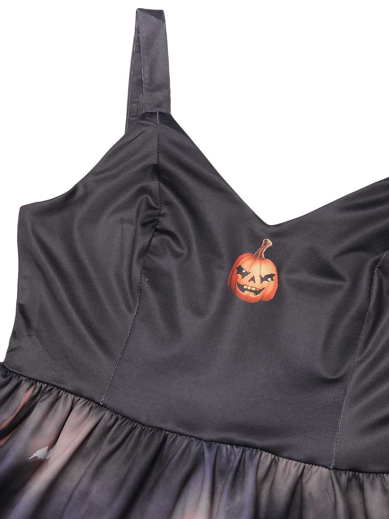 Black 1950s Halloween Pumpkin Swing Dress