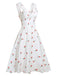 White Satin-faux Cherry Polka Dot Dress