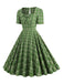 1950s Gingham Plaid Square Neck Flared Dress