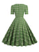 1950s Gingham Plaid Square Neck Flared Dress