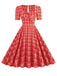 1950s Gingham Plaid Square Neck Flared Dress