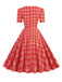 1950s Gingham Plaid Square Neck Flared Dress