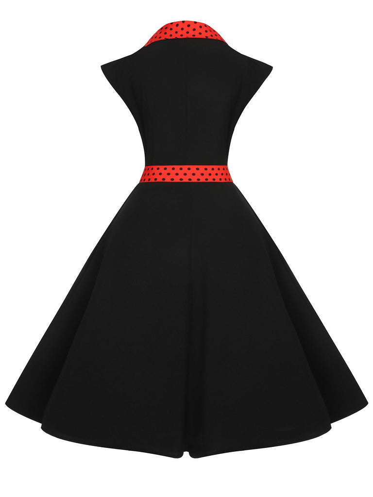 Black 1950s Halloween Polka Dots Swing Dress
