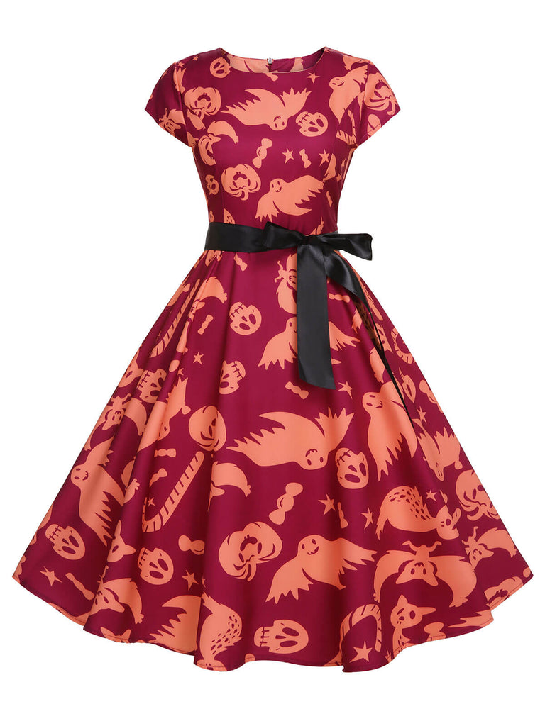Red 1950s Halloween Ghost Dress With Ribbon