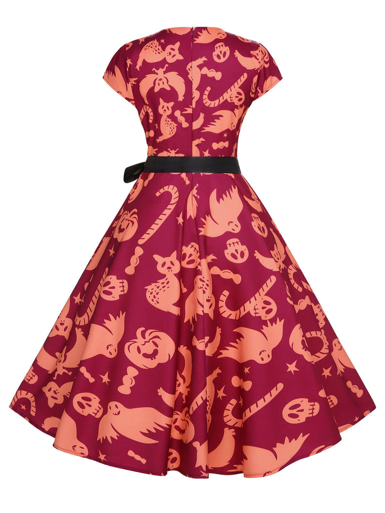 Red 1950s Halloween Ghost Dress With Ribbon