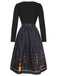 1950s Black Halloween Long Sleeve Swing Dress