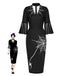 Black 1960s Halloween Spider Net Bell Pencil Dress