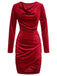 Red 1960s Swing Collar Velvet Pencil Dress
