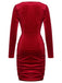 Red 1960s Swing Collar Velvet Pencil Dress