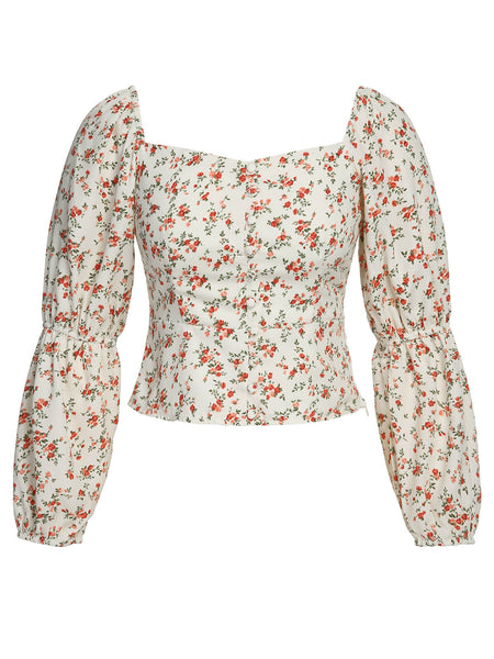 1960s Ditsy Floral Square Neck Blouse