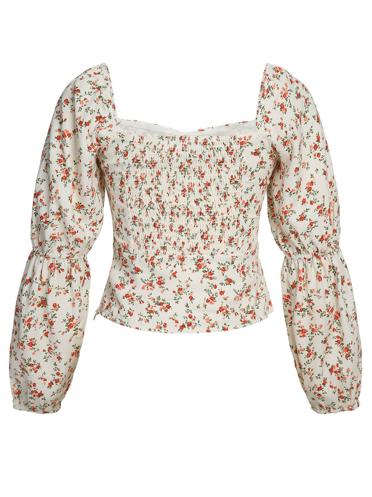 1960s Ditsy Floral Square Neck Blouse