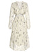 Beige 1940s Floral Surplice V-Neck Lace-Up Dress