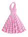 1950s Halter Plaid Belted Swing Dress