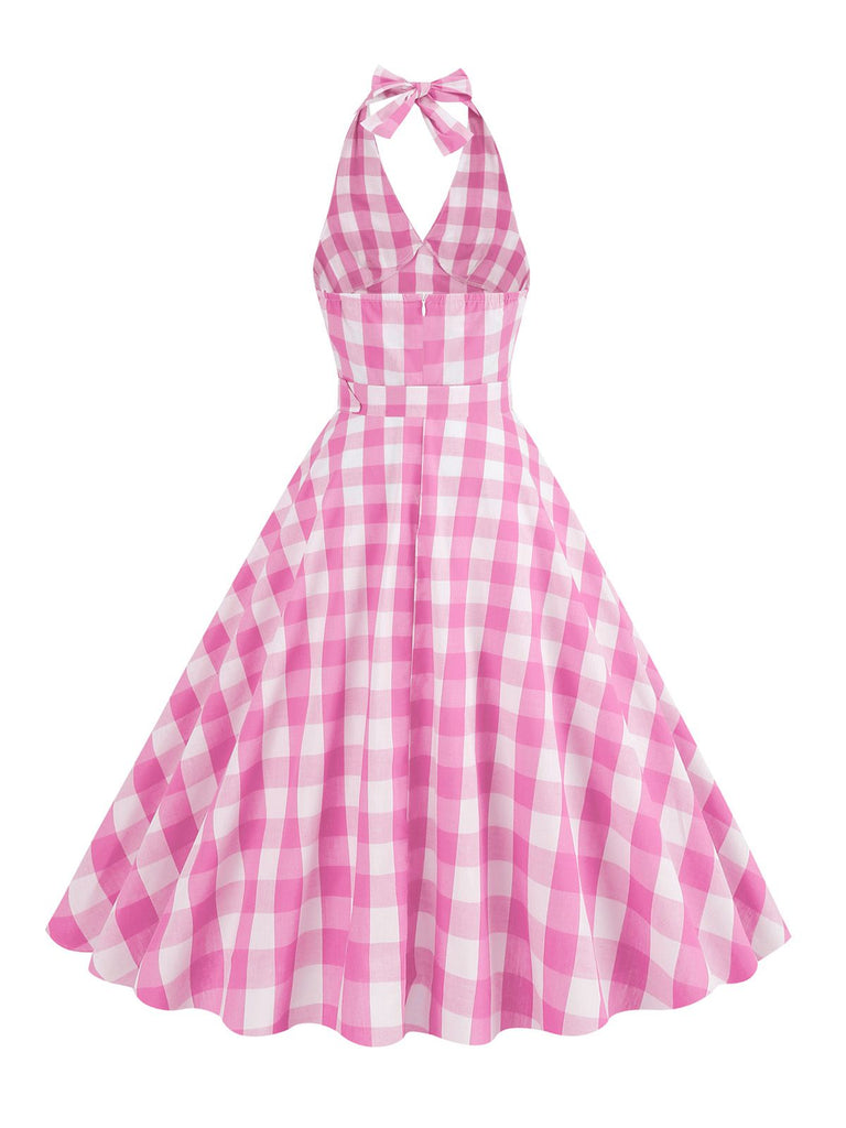 1950s Halter Plaid Belted Swing Dress