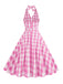 1950s Halter Plaid Belted Swing Dress