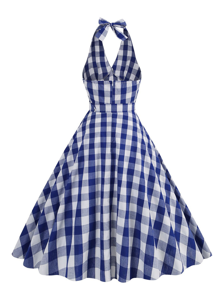 1950s Halter Plaid Belted Swing Dress