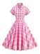1950s Plaid Bow Lapel Swing Dress