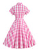 1950s Plaid Bow Lapel Swing Dress