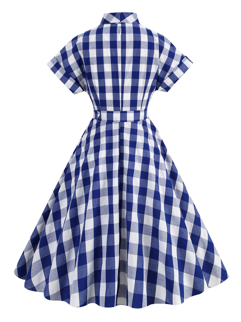 1950s Plaid Bow Lapel Swing Dress | Retro Stage