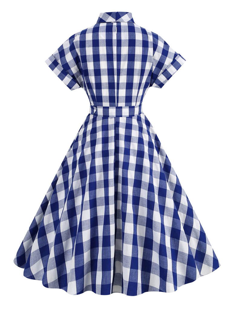 1950s Plaid Bow Lapel Swing Dress