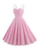 Pink 1950s Spaghetti Strap Stripes Swing Dress