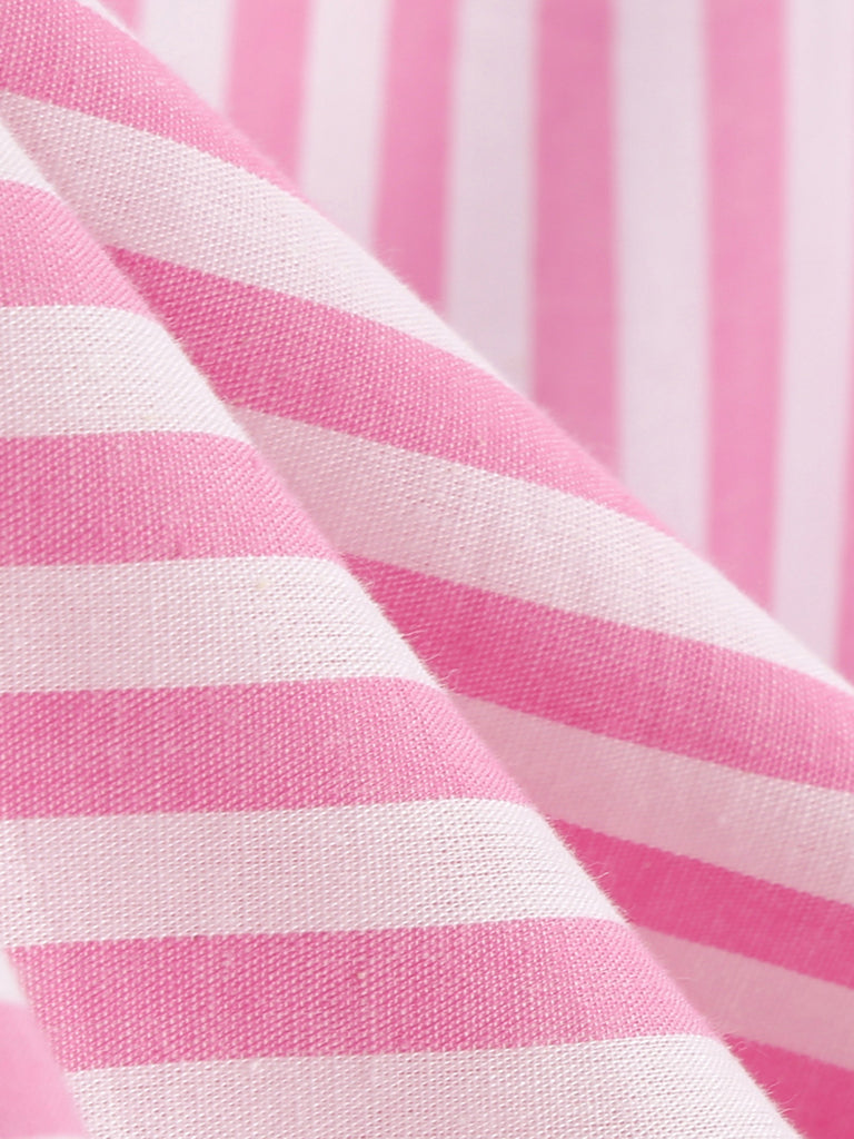 Pink 1950s Spaghetti Strap Stripes Swing Dress