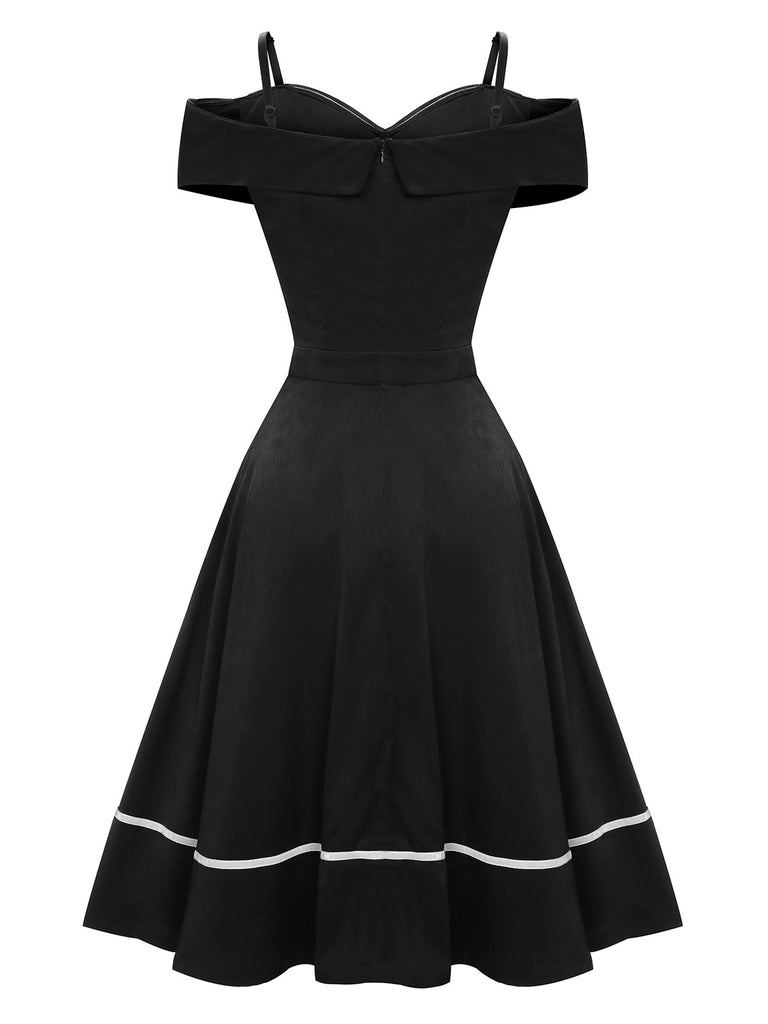 Black 1950s Halloween Off-Shoulder Spider Web Dress