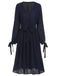 Dark Blue 1940s Tie-Up Waist Shift Dress