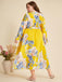 [Plus Size] Yellow 1930s Floral Tie-Up Midi Dress