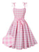 Pink 1950s Spaghetti Strap Plaid Swing Dress