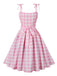 Pink 1950s Spaghetti Strap Plaid Swing Dress