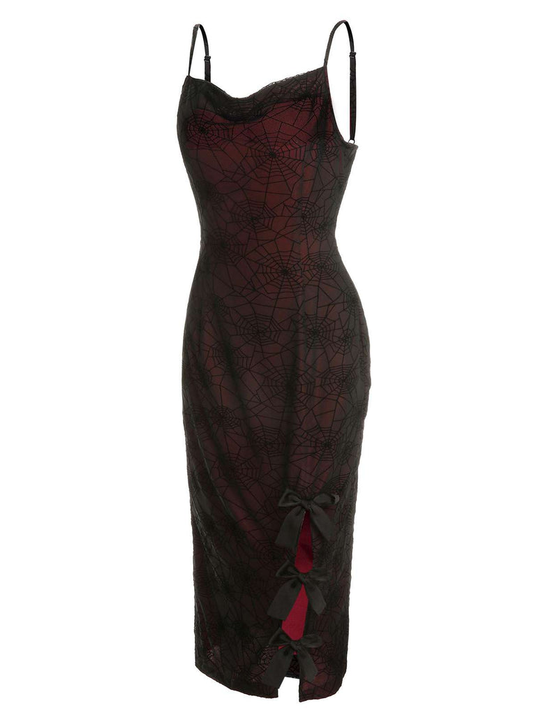 Deep Red 1960s Halloween Spider Web Dress