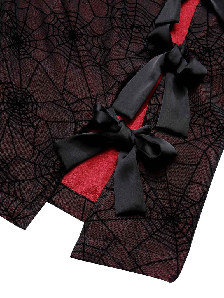Deep Red 1960s Halloween Spider Web Dress