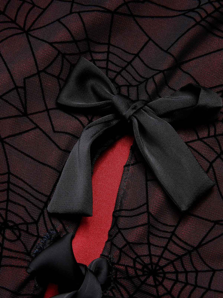 Deep Red 1960s Halloween Spider Web Dress