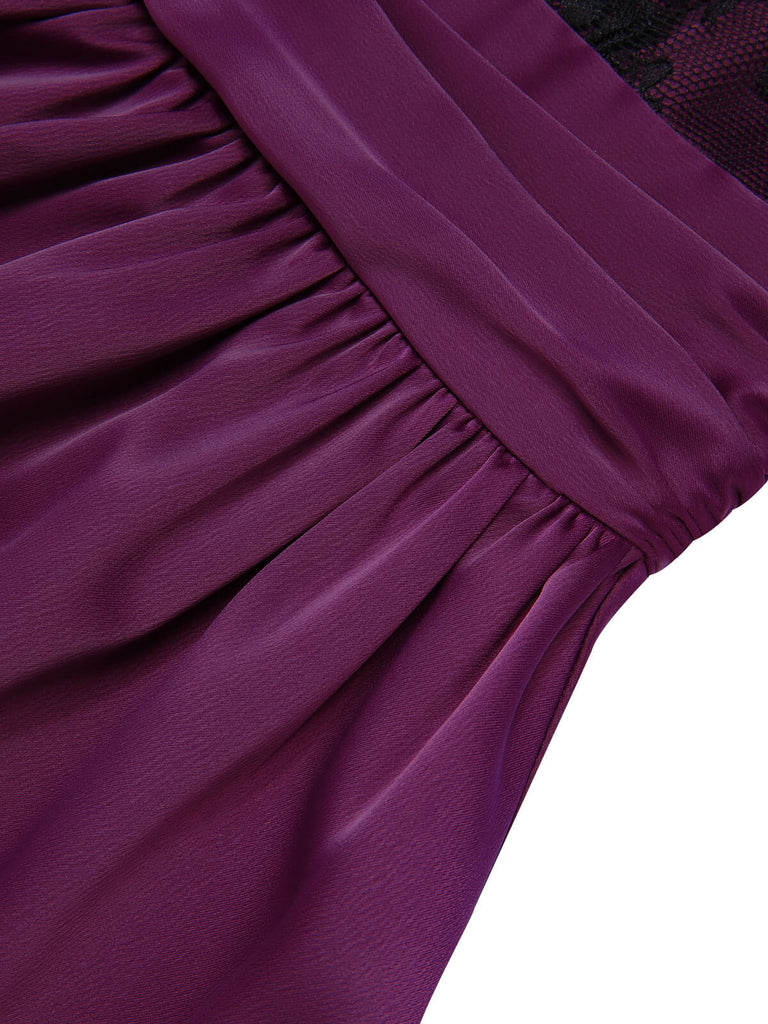 [Pre-Sale] Dark Purple 1950s Lace Patchwork V-Neck Dress
