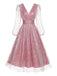 1950s V-Neck High-Waist Stars Mesh Belted Dress