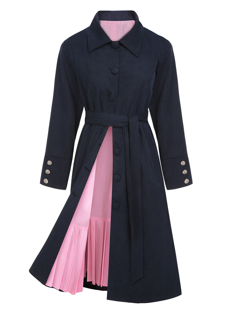 Dark Blue 1950s Solid Belted Coat